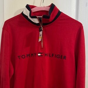 Tommy Hilfiger Red and Black Quarter-Zip Sweatshirt NWT